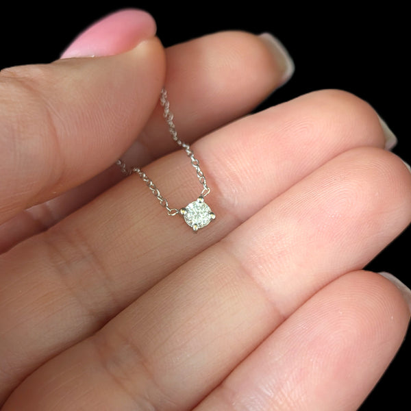 Vintage Natural Diamond 14k White Gold Solitaire Adjustable Necklace Drop Estate Gift