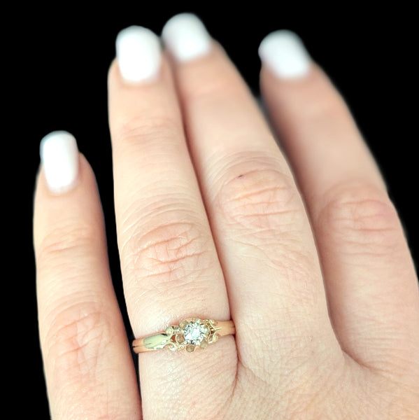 Vintage Old European Cut Diamond 14k Yellow Gold Ring by Lander Bros Engagement