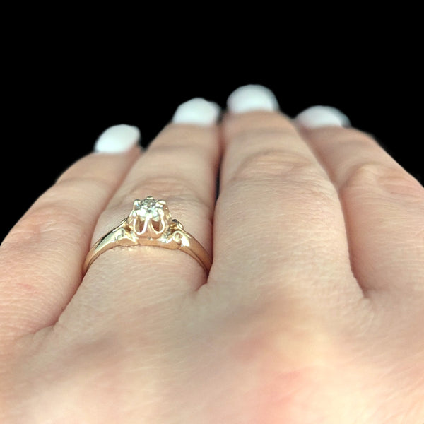 Vintage Old European Cut Diamond 14k Yellow Gold Ring by Lander Bros Engagement