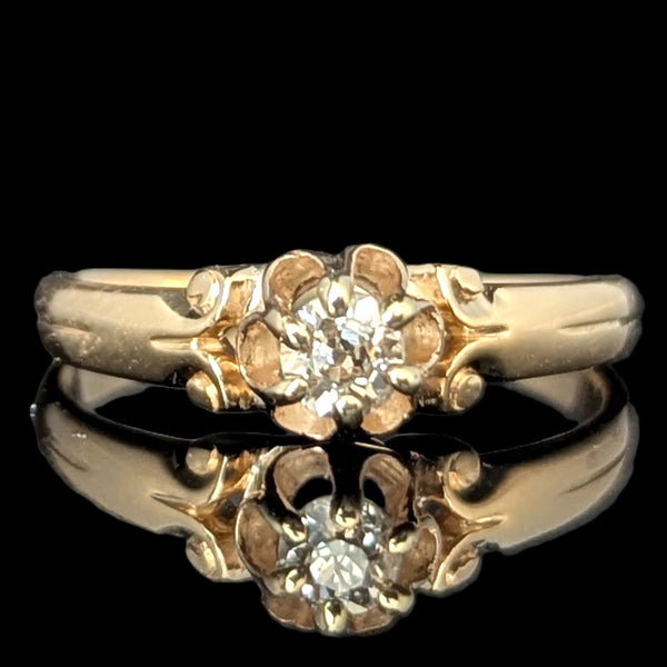 Vintage Old European Cut Diamond 14k Yellow Gold Ring by Lander Bros Engagement