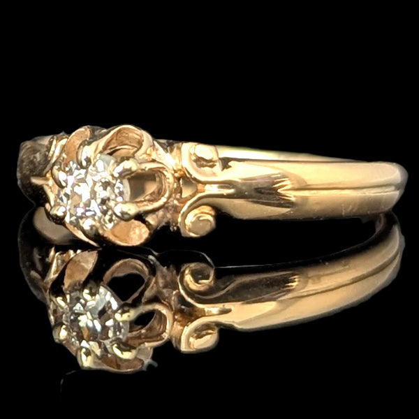 Vintage Old European Cut Diamond 14k Yellow Gold Ring by Lander Bros Engagement