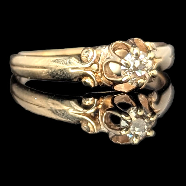 Vintage Old European Cut Diamond 14k Yellow Gold Ring by Lander Bros Engagement