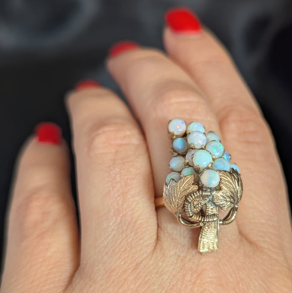 Vintage Opal Grape Bunch 14k Yellow Gold Cocktail Ring Antique Elements Estate 