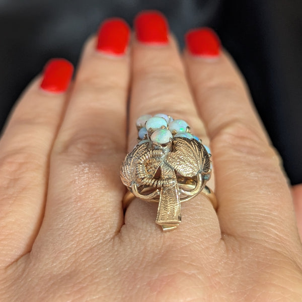 Vintage Opal Grape Bunch 14k Yellow Gold Cocktail Ring Antique Elements Estate 