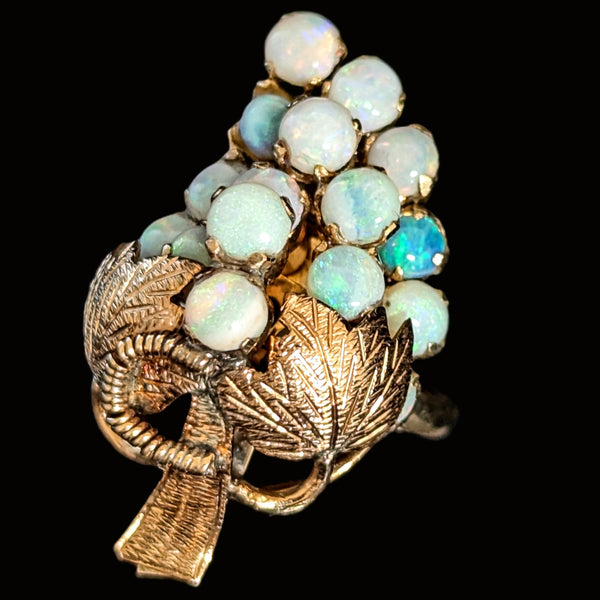 Vintage Opal Grape Bunch 14k Yellow Gold Cocktail Ring Antique Elements Estate 
