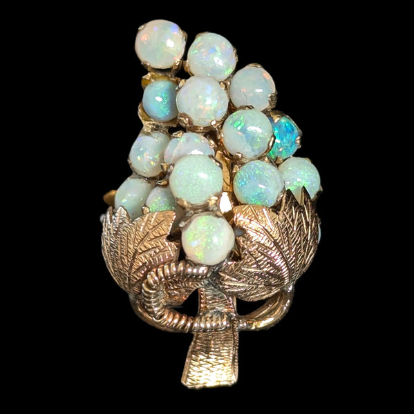 Vintage Opal Grape Bunch 14k Yellow Gold Cocktail Ring Antique Elements Estate 