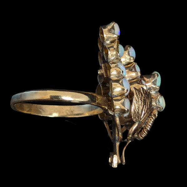 Vintage Opal Grape Bunch 14k Yellow Gold Cocktail Ring Antique Elements Estate 