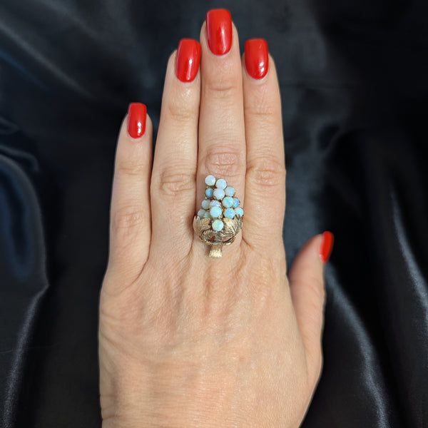 Vintage Opal Grape Bunch 14k Yellow Gold Cocktail Ring Antique Elements Estate 