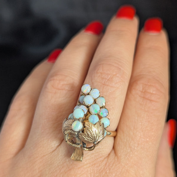 Vintage Opal Grape Bunch 14k Yellow Gold Cocktail Ring Antique Elements Estate 