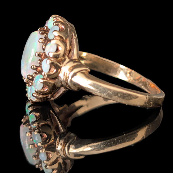 Vintage Opal Halo 10k Yellow Gold Statement Ring Retro Mid Century Estate Gift