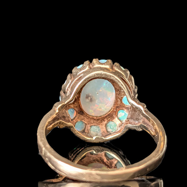 Vintage Opal Halo 10k Yellow Gold Statement Ring Retro Mid Century Estate Gift