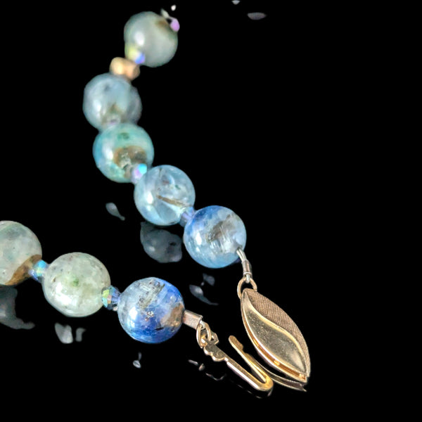 Vintage Opera Length Yellow Gold Hardstone Gemstone Beaded Necklace 33 Inches Retro