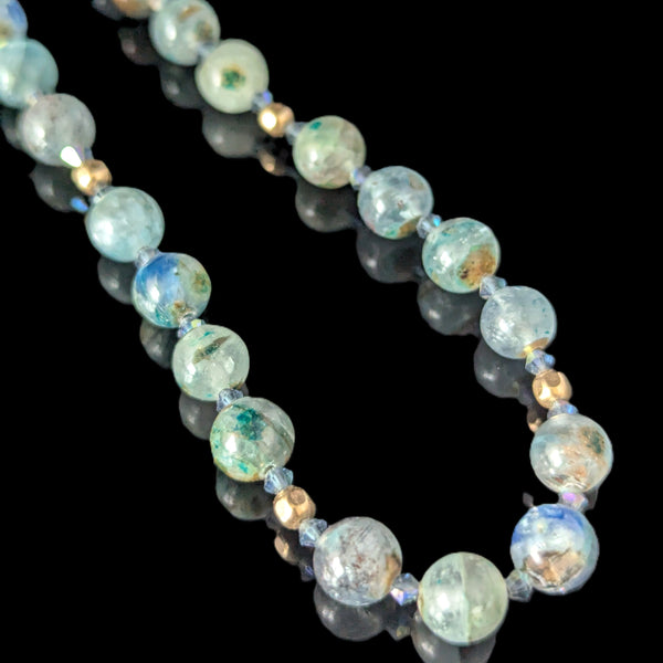 Vintage Opera Length Yellow Gold Hardstone Gemstone Beaded Necklace 33 Inches Retro