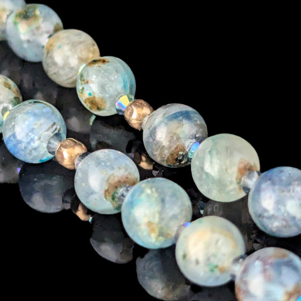 Vintage Opera Length Yellow Gold Hardstone Gemstone Beaded Necklace 33 Inches Retro