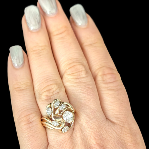 Vintage Oval Cut Diamonds 14k Yellow Gold Cocktail Ring Estate Jewelry Gift 