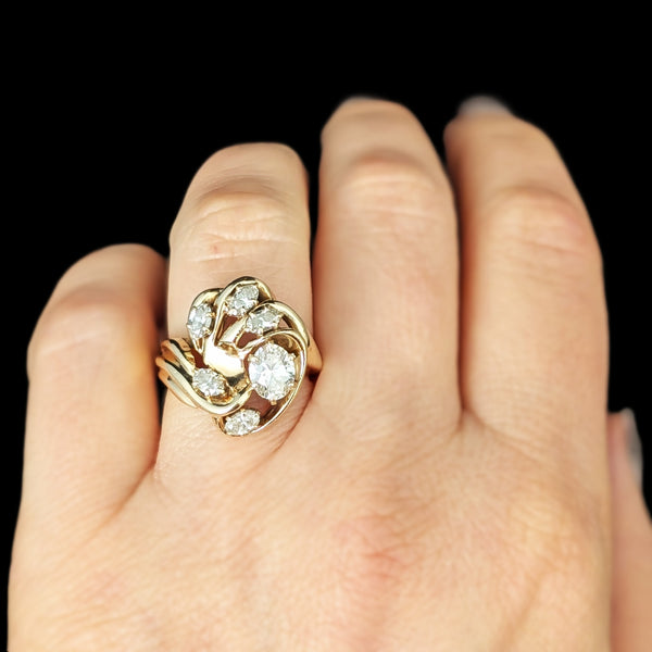 Vintage Oval Cut Diamonds 14k Yellow Gold Cocktail Ring Estate Jewelry Gift 