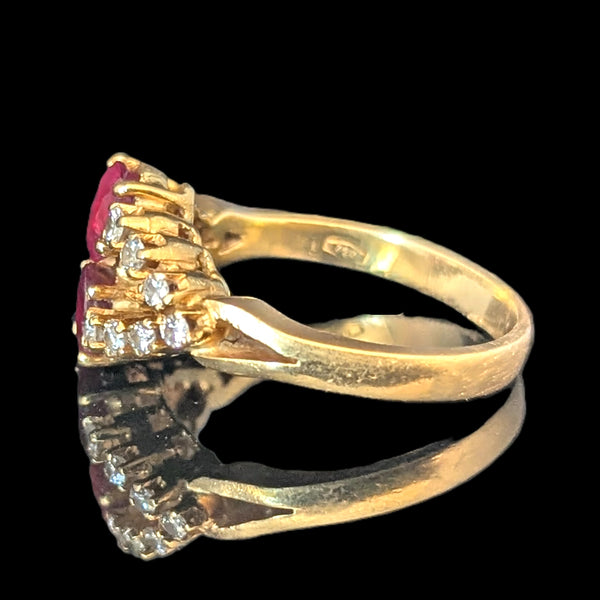 Vintage Oval Cut Rubies Diamonds 18k Yellow Gold Ring Estate Jewelry Gift