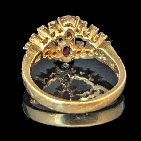 Vintage Oval Cut Rubies Diamonds 18k Yellow Gold Ring Estate Jewelry Gift