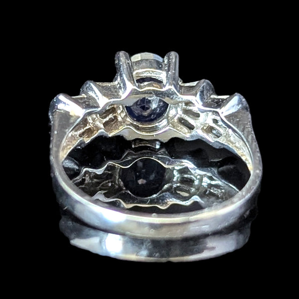 Vintage Oval Cut Sapphire Diamonds 14k White Gold Ring Estate Band Baguette Cut 