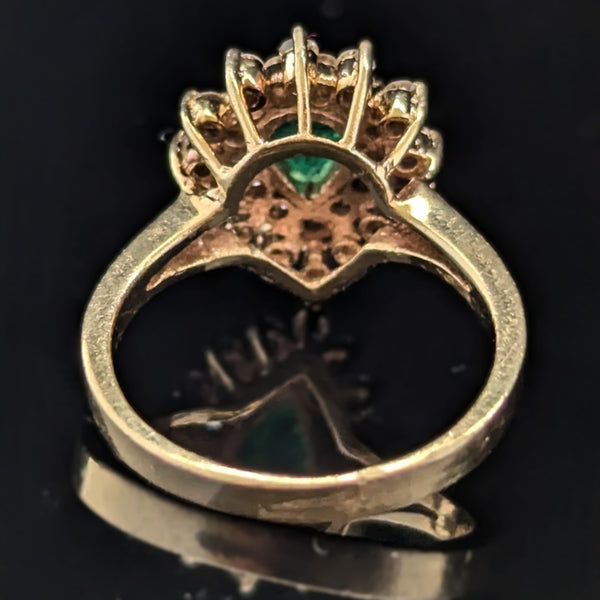 Vintage  back Cut Emerald Diamonds 14k Yellow Gold Halo Cluster Ring Estate Gift