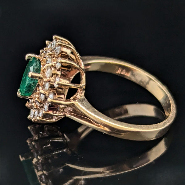 Vintage Pear Cut Emerald Diamonds 14k Yellow Gold Halo Cluster Ring Estate Gift 