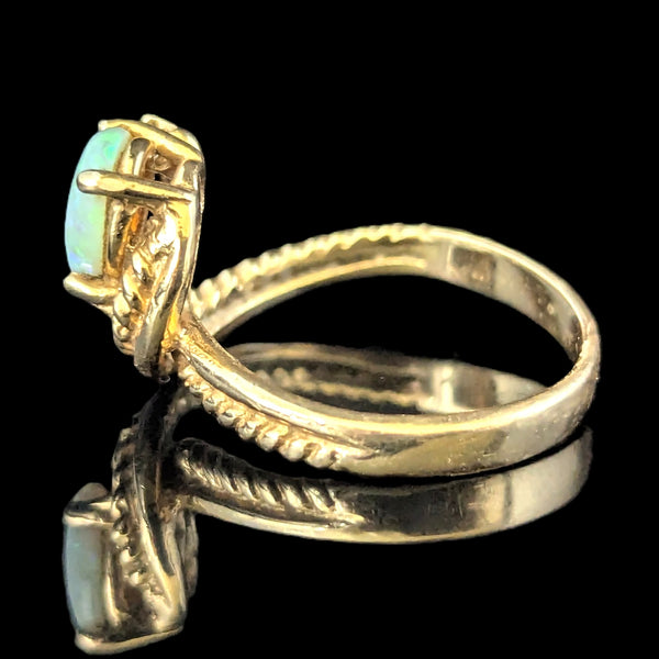 Vintage Pear Cut Opal Diamond 14k Yellow Gold Statement Ring Estate Jewelry 