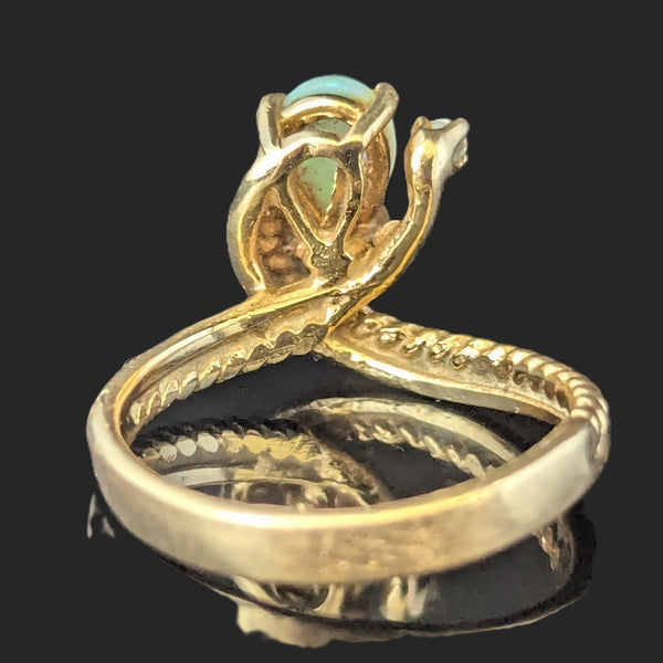 Vintage Pear Cut Opal Diamond 14k Yellow Gold Statement Ring Estate Jewelry 