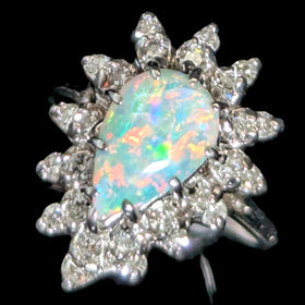 Vintage Pear Cut Opal Diamonds 14k White Gold Ring Halo Fashion or Engagement