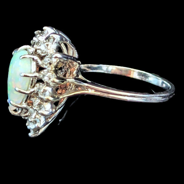 Vintage Pear Cut Opal Diamonds 14k White Gold Ring Halo Fashion or Engagement
