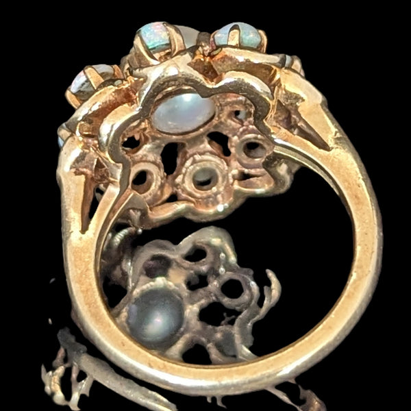 Vintage Pearl Opal 14k Yellow Gold Cocktail Halo Ring Estate Jewelry Retro Gift