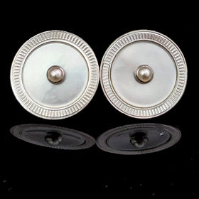 Vintage Pearls Mother or Pearl MOP 14k Yellow White Gold Cufflink Earrings Posts