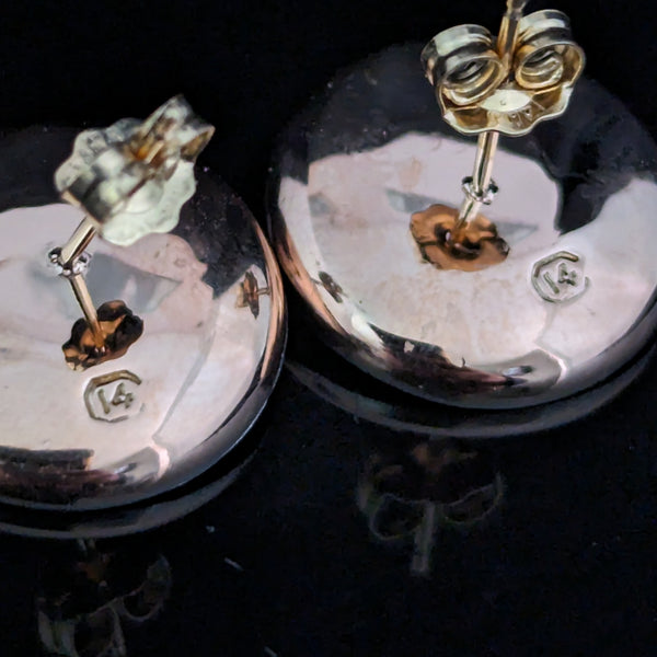 Vintage Pearls Mother or Pearl MOP 14k Yellow White Gold Cufflink Earrings Posts