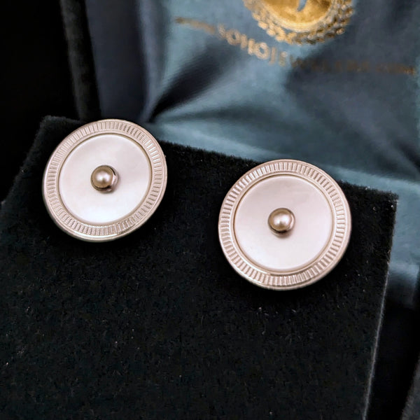 Vintage Pearls Mother or Pearl MOP 14k Yellow White Gold Cufflink Earrings Posts