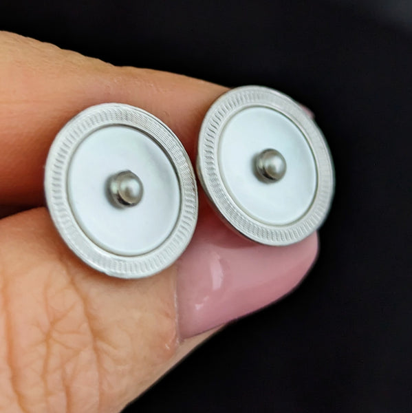 Vintage Pearls Mother or Pearl MOP 14k Yellow White Gold Cufflink Earrings Posts