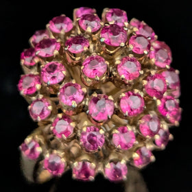 Vintage Pink Fuschia Sapphires 10k Yellow Gold Cocktail Harem Cluster Ring Estate 