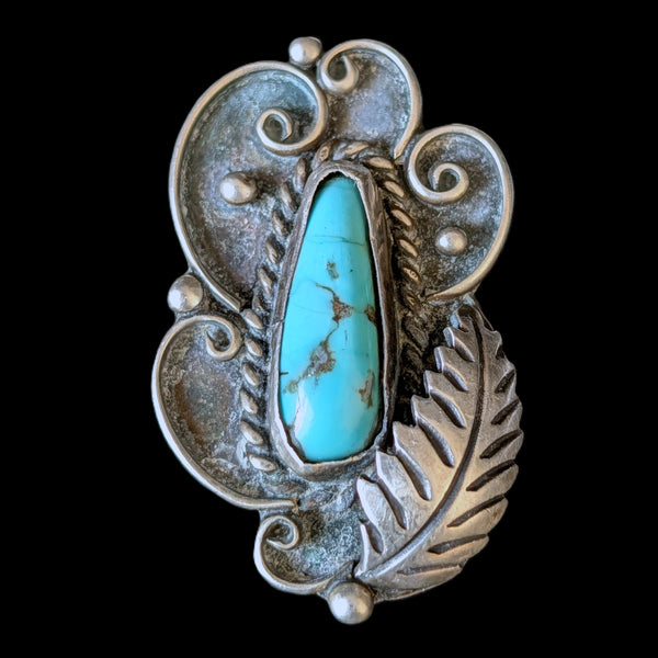 Vintage Ray Tafoya RT Native American Turquoise Sterling Silver Large Ring Gift