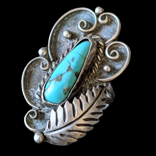 Vintage Ray Tafoya RT Native American Turquoise Sterling Silver Large Ring Gift