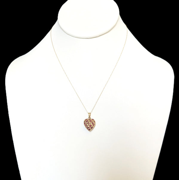 Vintage REVERSIBLE Sapphires  to Rubies 14k Yellow Gold Heart Pendant Necklace