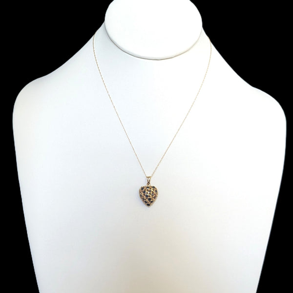 Vintage REVERSIBLE Sapphires  to Rubies 14k Yellow Gold Heart Pendant Necklace