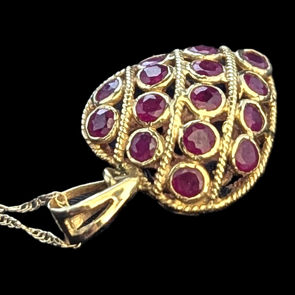 Vintage REVERSIBLE Sapphires  to Rubies 14k Yellow Gold Heart Pendant Necklace