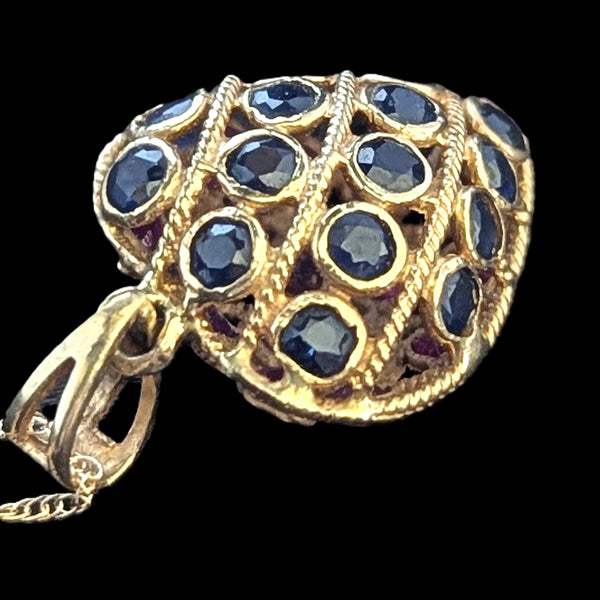 Vintage REVERSIBLE Sapphires  to Rubies 14k Yellow Gold Heart Pendant Necklace