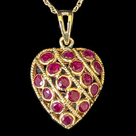 Vintage REVERSIBLE Sapphires  to Rubies 14k Yellow Gold Heart Pendant Necklace