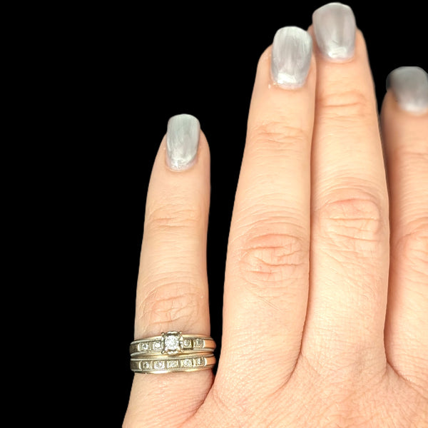 Vintage Ring Set Diamonds 10k Yellow Gold Engagement Ring Wedding Band Retro 