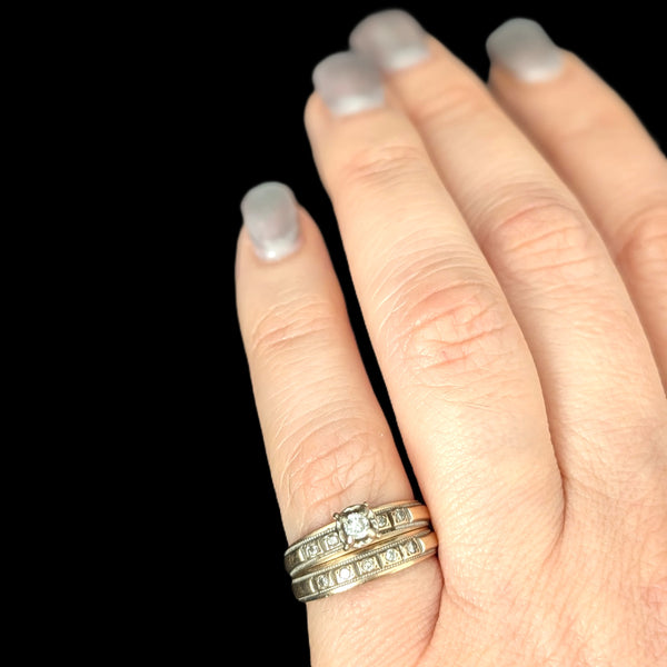 Vintage Ring Set Diamonds 10k Yellow Gold Engagement Ring Wedding Band Retro 