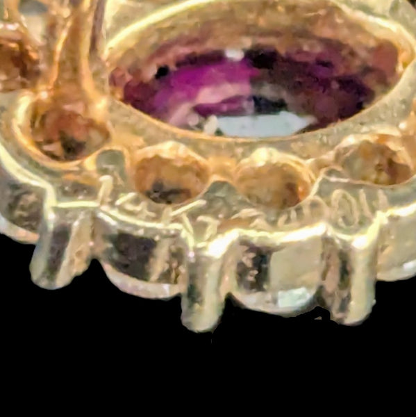 Vintage Rubies Diamonds 14k Yellow Gold Halo Navette Stud Earrings Marquise Cut 