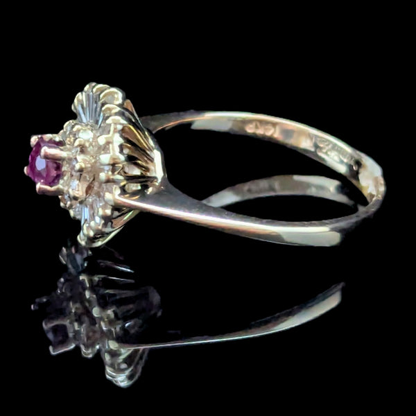 Vintage Ruby Diamonds 14k Yellow Gold Ballerina Ring Cluster Signed Exquisite