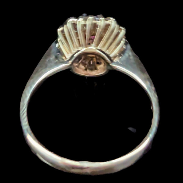 Vintage Ruby Diamonds 14k Yellow Gold Ballerina Ring Cluster Signed Exquisite