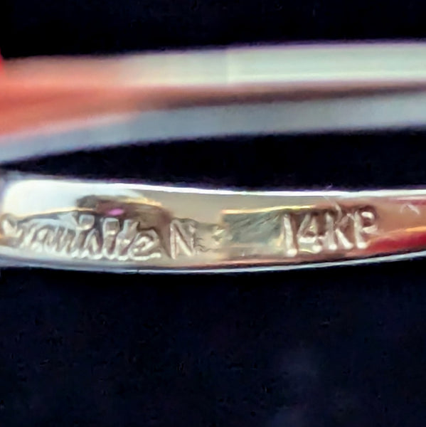 Vintage Ruby Diamonds 14k Yellow Gold Ballerina Ring Cluster Signed Exquisite signed "exquisite" hallmark