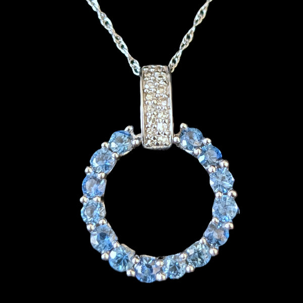 Vintage Sapphires Diamonds 14k White Gold Necklace Pendant Chain Estate Gift 