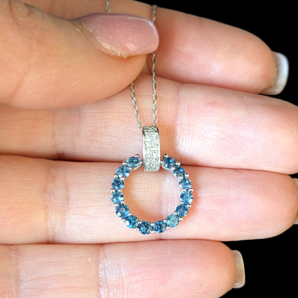 Vintage Sapphires Diamonds 14k White Gold Necklace Pendant Chain Estate Gift 